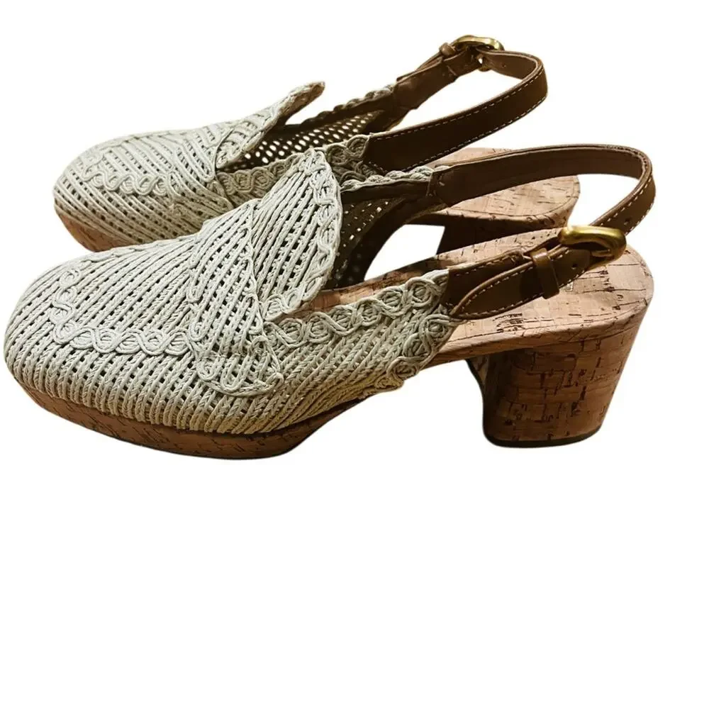 AEROSOLES Platform Slingback in Natural Raffia Fabric STYLE SANTINA Size 6.5 New